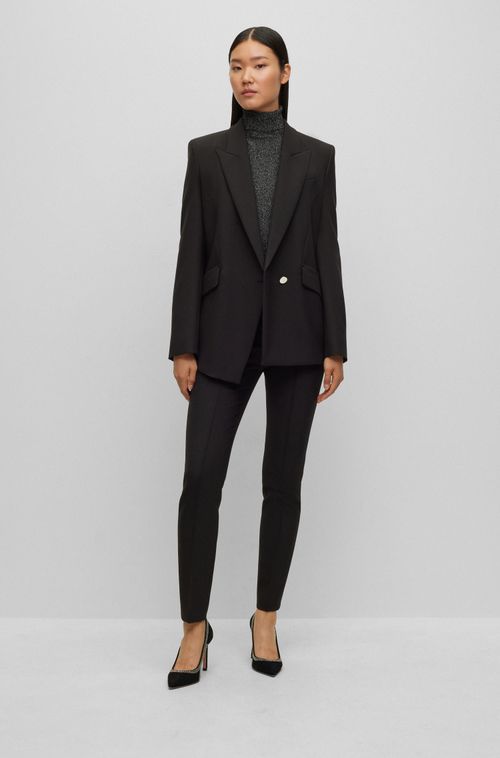 Blazer De Caimento Regular Em Tecido Elástico Com Frente Assimétrica