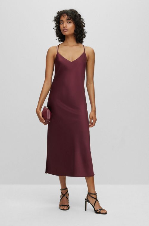 Vestido Slip Midi De Cetim Com Detalhes De Alça De Corrente
