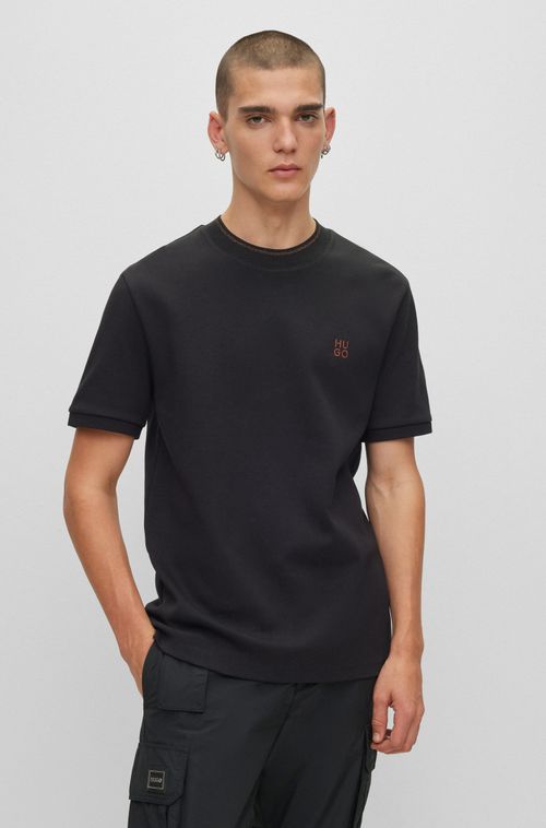 Camiseta De Caimento Regular Em Algodão Duplo Com Logo Empilhado