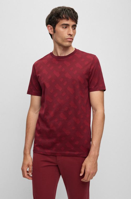Camiseta De Caimento Regular Em Algodão Mercerizado Com Jacquard De Monograma