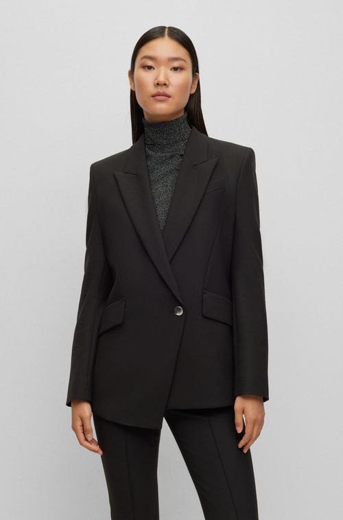 Blazer De Caimento Regular Em Tecido Elástico Com Frente Assimétrica