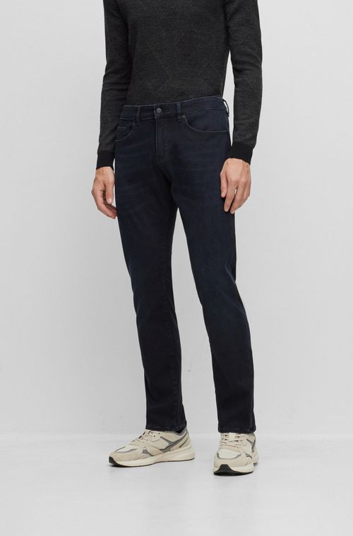 Jeans De Corte Ajustado Em Denim Confortável Azul
