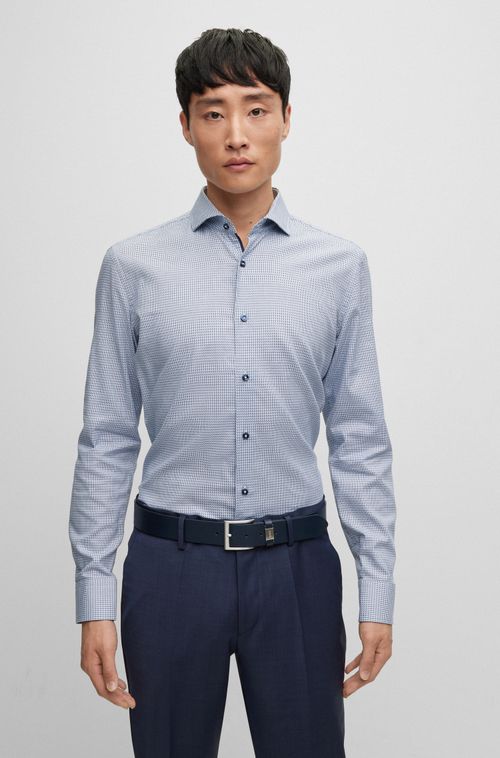 Camisa De Corte Ajustado Em Algodão Elástico Estruturado