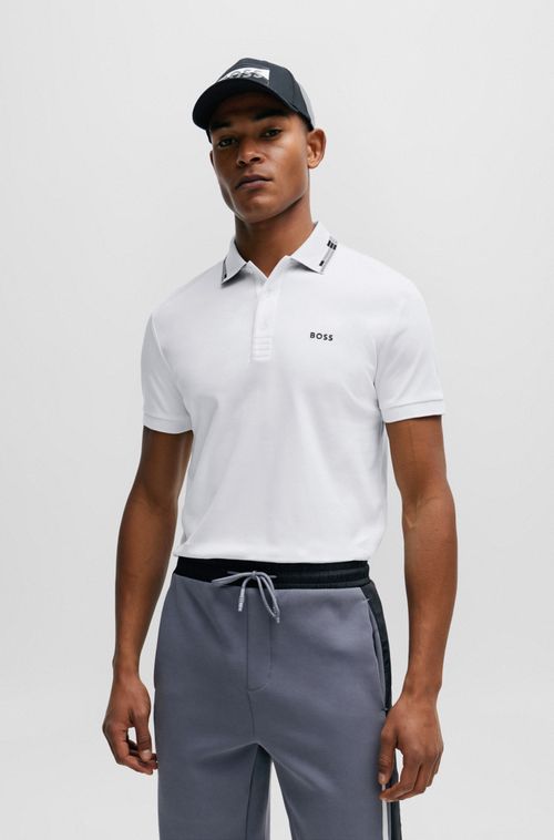 Polo Ajustada Ao Corpo De Algodão Duplo Com Gráficos No Colarinho