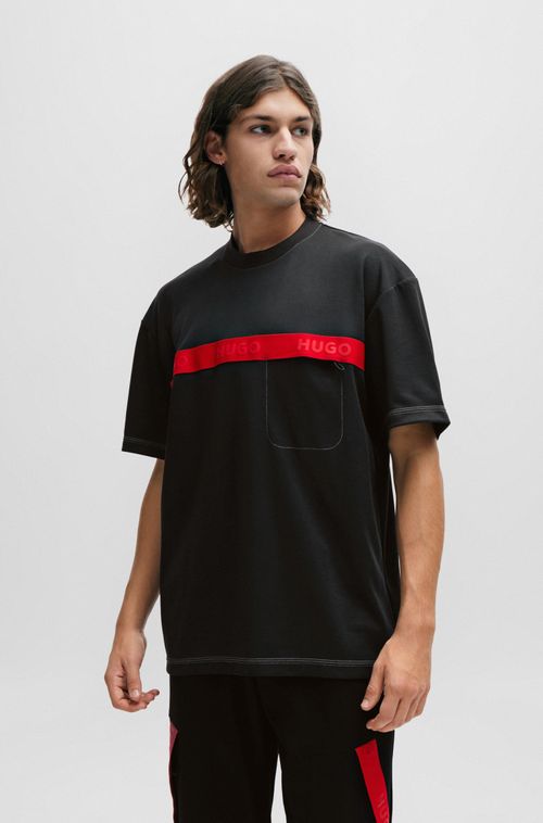 Camiseta Em Mistura De Algodão Com Fita Vermelha Com Logo