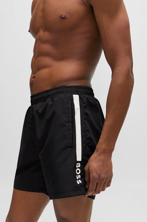 Shorts de banho de secagem rápida com listra e logo