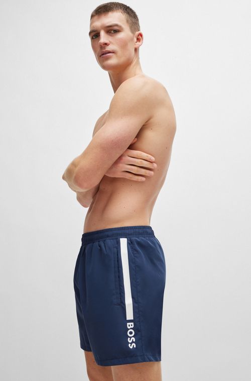 Shorts de banho de secagem rápida com listra e logo