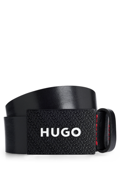 Cinto Em Couro Italiano Com Fivela De Placa De Logo