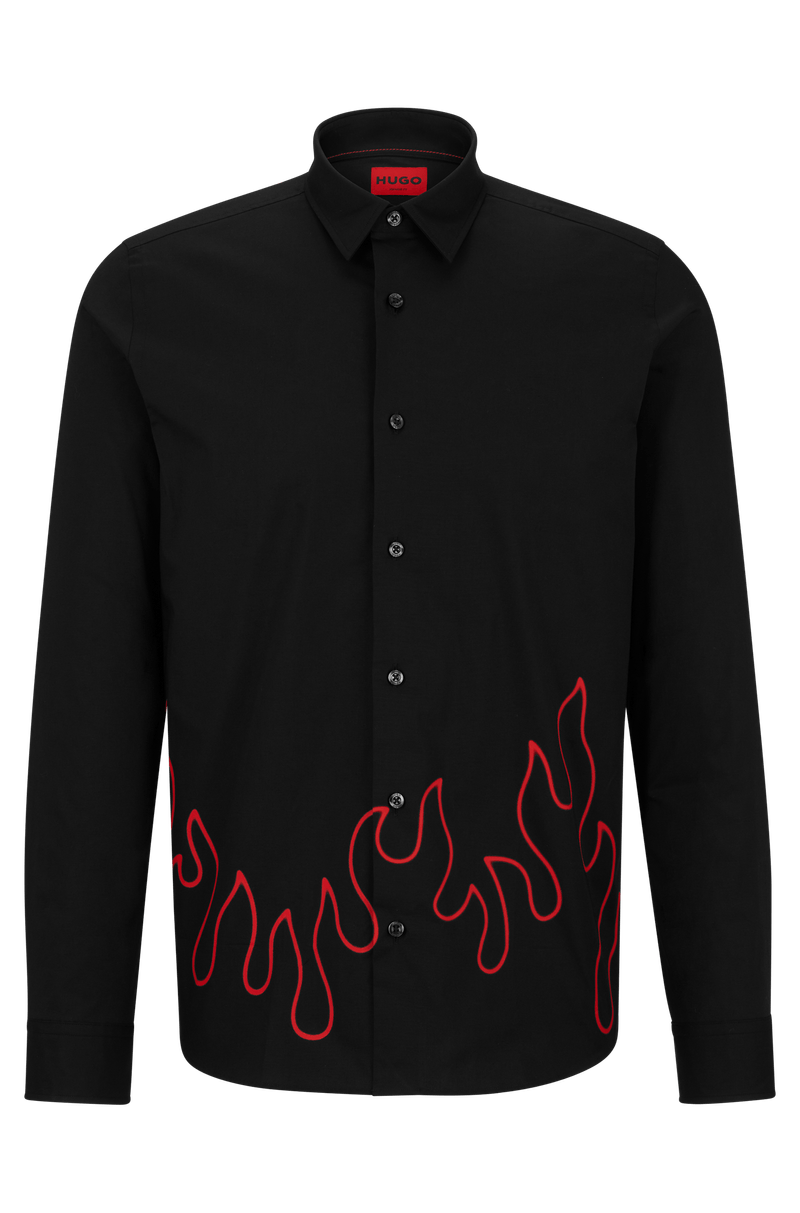 Camisa Folgada Com Gola E Ilustração De Chama