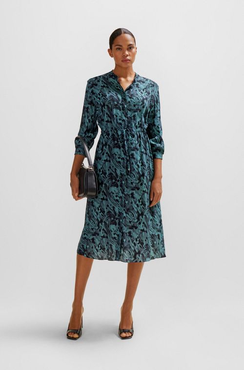 Vestido Estampado Com Cordão Na Cintura
