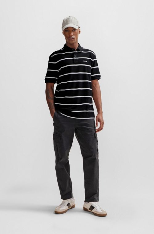 Camisa Polo Folgada Em Algodão Com Listras Horizontais