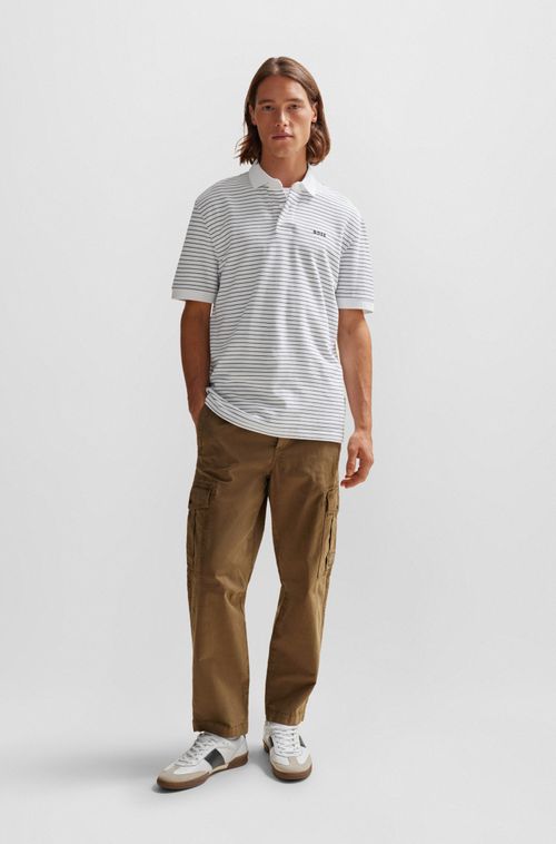 Camisa Polo Folgada Em Algodão Com Listras Horizontais