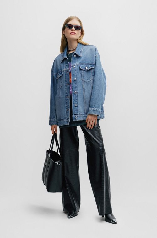 Jaqueta Oversized Longa Em Jeans Azul
