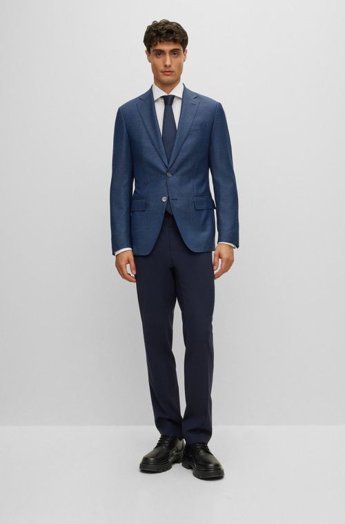 Blazer Justo Em Sarja De Lã Virgem