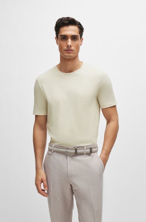 Camiseta De Mistura De Algodão Com Estrutura Jacquard Em Relevo