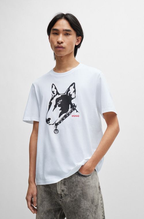 Camiseta De Malha De Algodão Com Arte De Cachorro