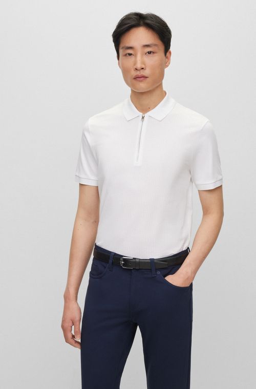 Camisa Polo Ajustável De Algodão Estruturado Com Abertura De Zíper
