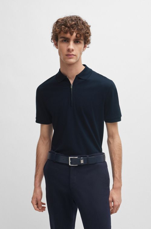 Camisa Polo Ajustável De Algodão Estruturado Com Abertura De Zíper