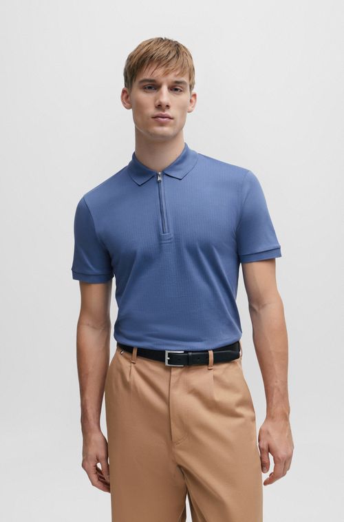 Camisa Polo Ajustável De Algodão Estruturado Com Abertura De Zíper