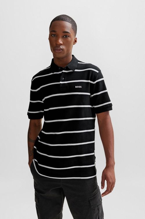 Camisa Polo Folgada Em Algodão Com Listras Horizontais