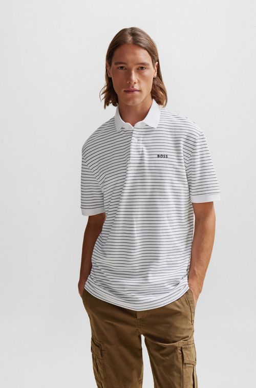 Camisa Polo Folgada Em Algodão Com Listras Horizontais
