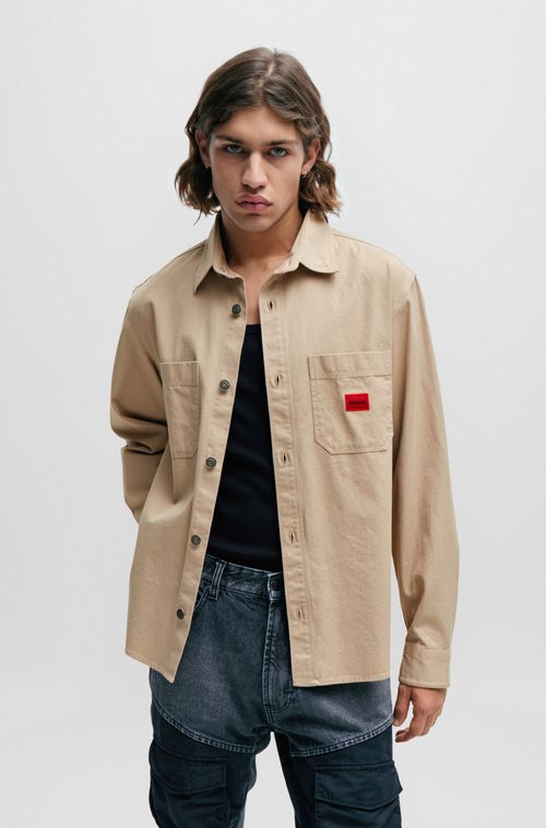 Camisa Folgada Em Algodão  Com Etiqueta De Logo