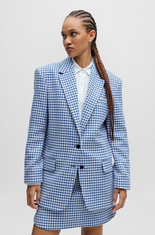 Blazer Folgado Em Mistura De Algodão Dente-De-Poule