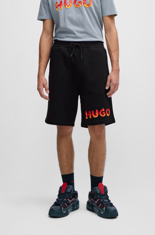 Shorts Felpudos De Algodão Com Logo De Chama Bufante