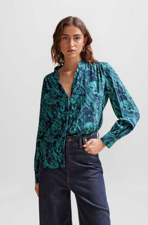 Blusa De Corte Regular Em Seda Estampada Digitalmente