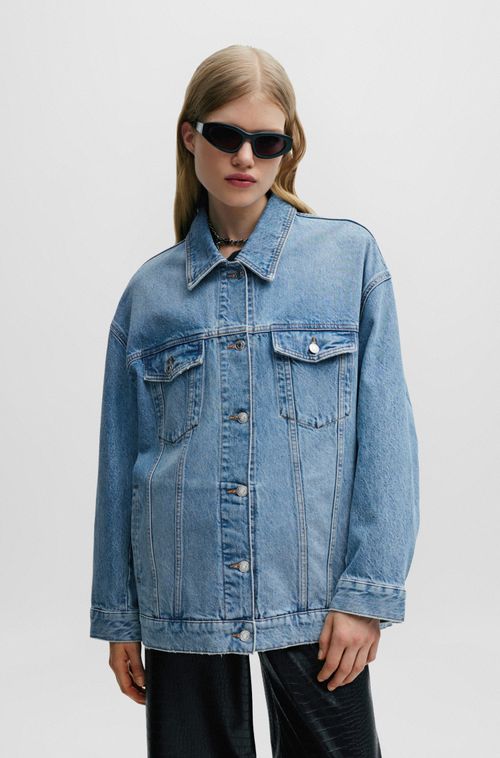 Jaqueta Oversized Longa Em Jeans Azul