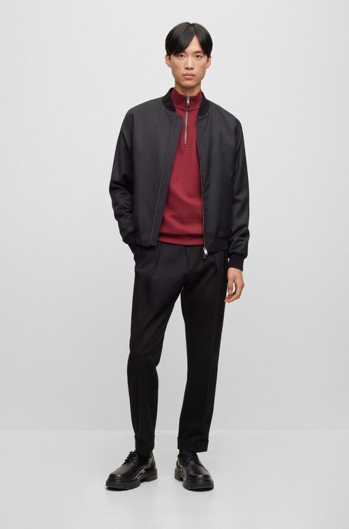 Moletom Vermelho Com Zíper Na Gola Em Jacquard De Algodão Mercerizado