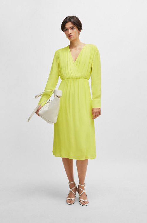 Vestido De Corte Regular Com Frente Transpassada E Punhos Com Botões