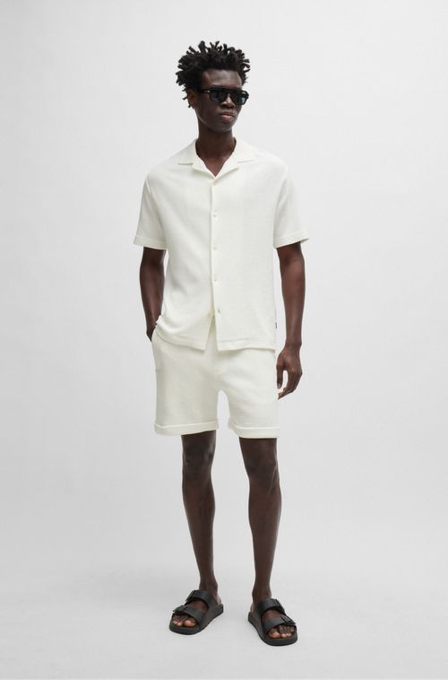 Camisa De Corte Regular Em Algodão Com Gola Canelada