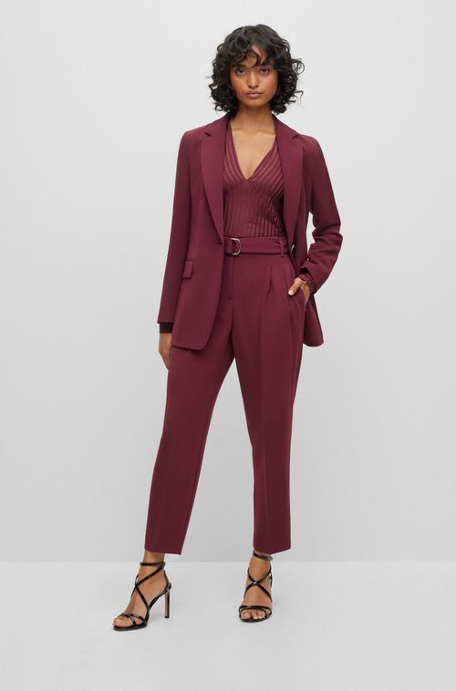 Calça Cropped Vermelha Regular Em Crepe Japonês