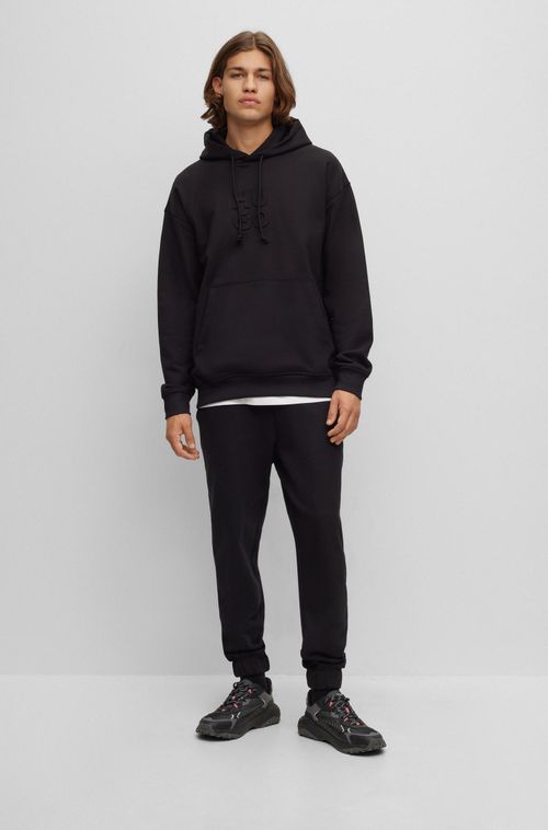 Calça Tracksuit Preta Relaxed-Fit Em Algodão Terry Com Logo Estilizado