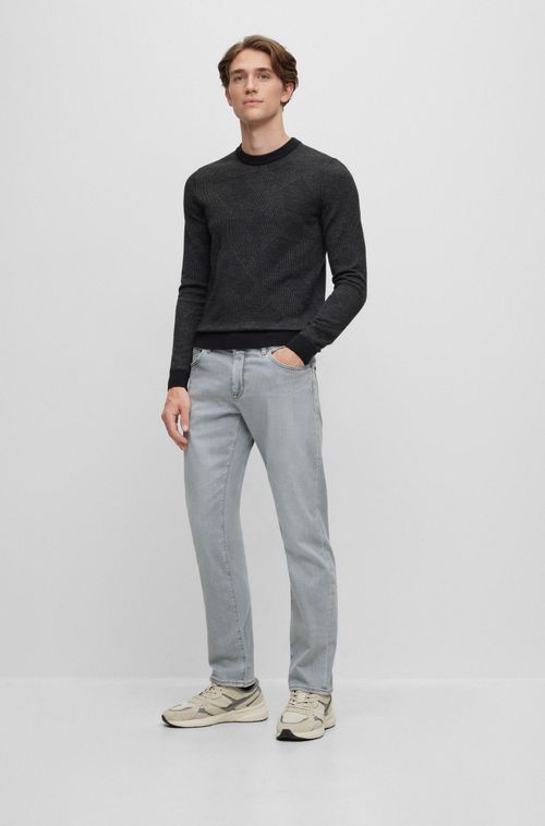 Calças Jeans Cinza Regular Fit Em Denim Italiano Cinza Com Toque De Caxemira