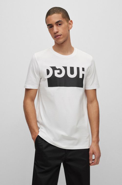 Camiseta Regular Fit Em Algodão Com Estampa De Logotipo Reverso