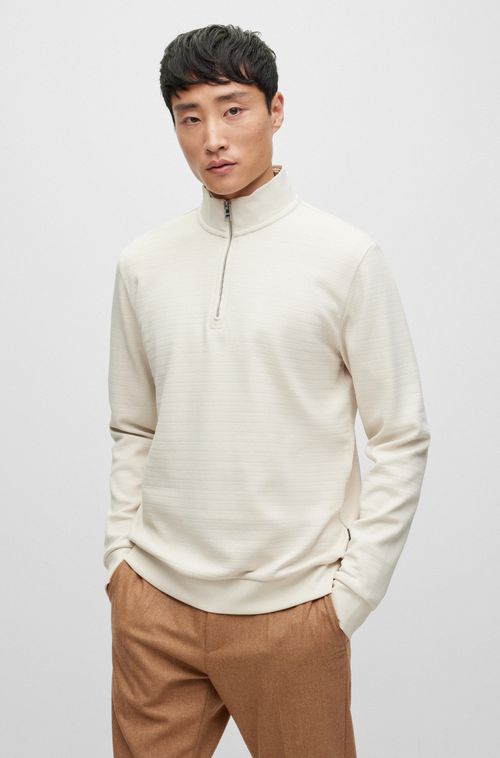 Moletom Branco Com Zíper Em Jacquard De Algodão Mercerizado