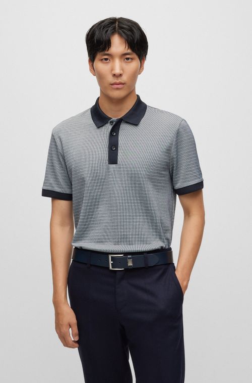 Polo Azul De Algodão Com Estrutura Otomana