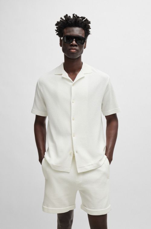 Camisa De Corte Regular Em Algodão Com Gola Canelada