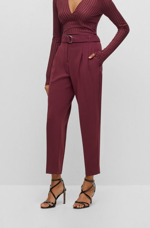Calça Cropped Vermelha Regular Em Crepe Japonês