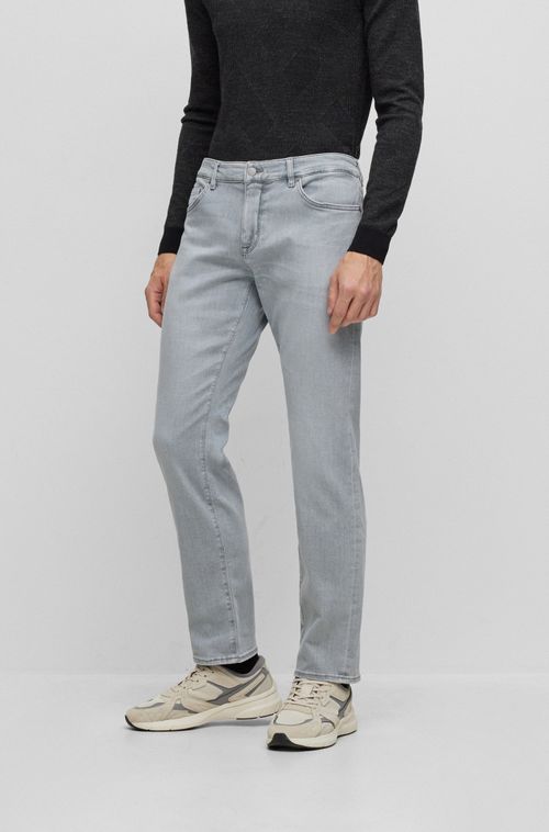 Calças Jeans Cinza Regular Fit Em Denim Italiano Cinza Com Toque De Caxemira
