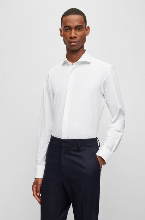 Camisa Branca Regular Fit Em Tecido Stretch Estruturado De Alta Performance