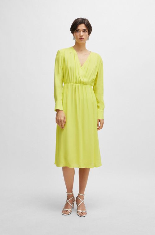 Vestido De Corte Regular Com Frente Transpassada E Punhos Com Botões