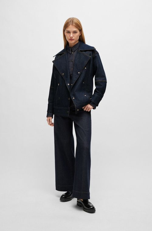 Jaqueta Jeans De Modelagem Ampla Com Fechamento Duplo