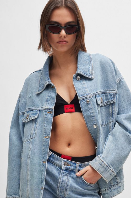 Jaqueta De Modelagem Ampla Em Denim Azul Médio Desgastado