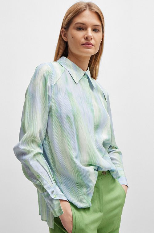 Blusa De Seda Com Estampa De Listras Sazonais