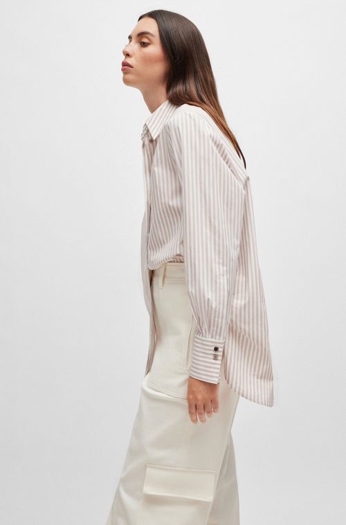 Blusa Sob Medida Em Algodão Listrado Com Abotoamento Oculto