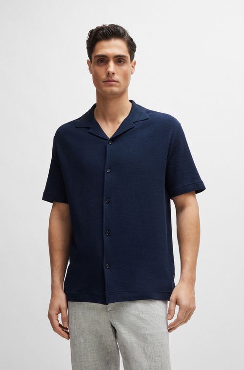 Camisa De Corte Regular Em Algodão Com Gola Canelada
