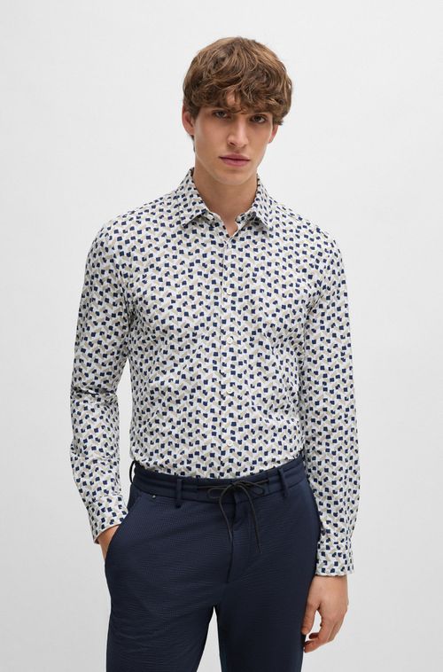 Camisa Com Caimento Descontraído Em Material Estampado De Alto Desempenho